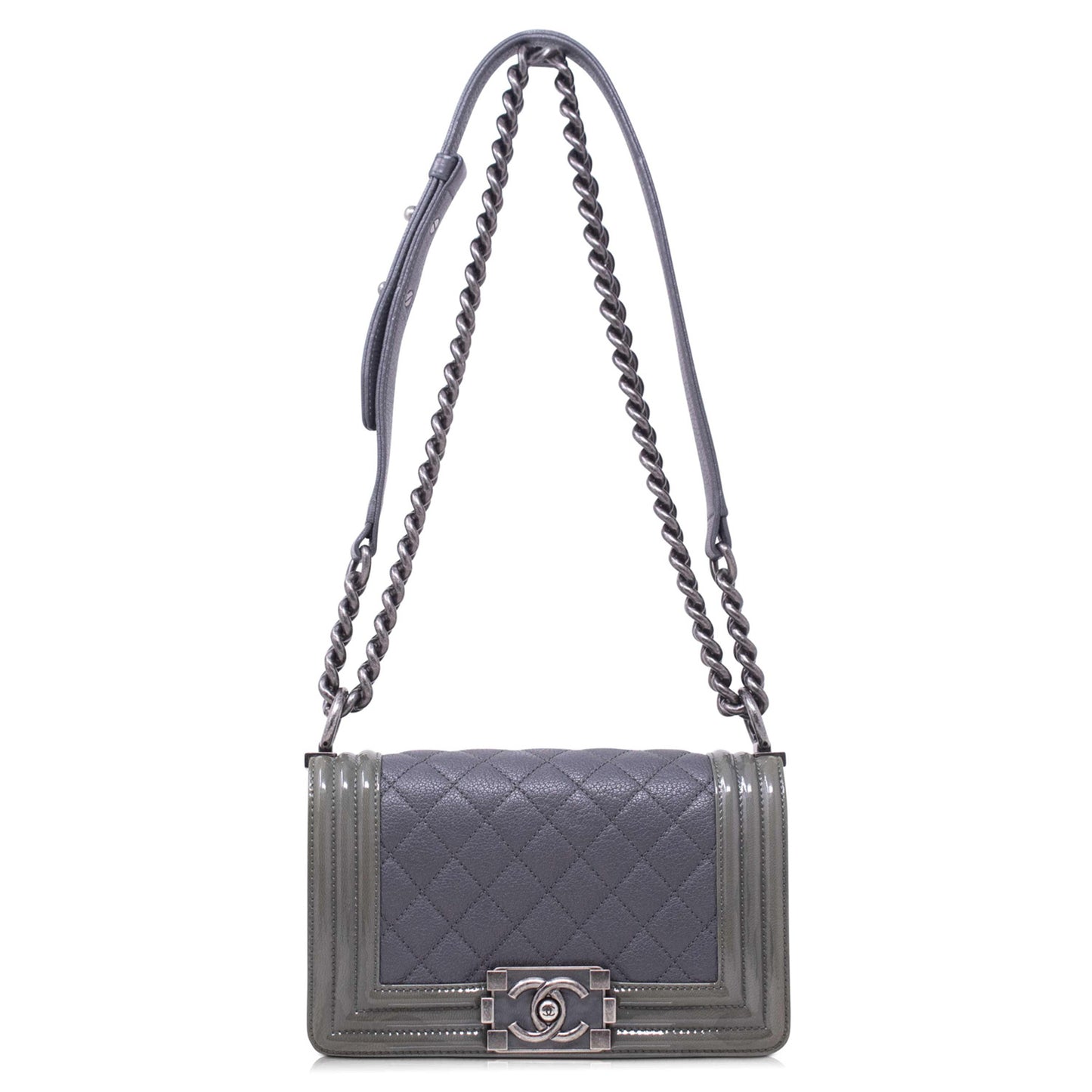 Chanel Boy Grey and Patent Small