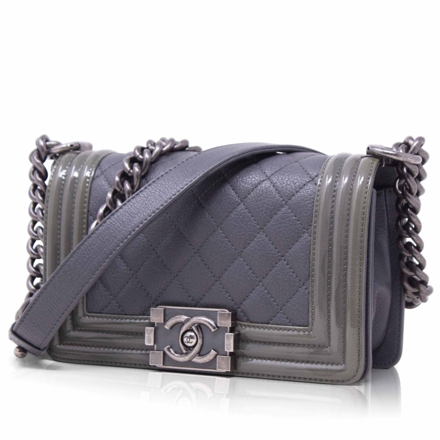 Chanel Boy Grey and Patent Small