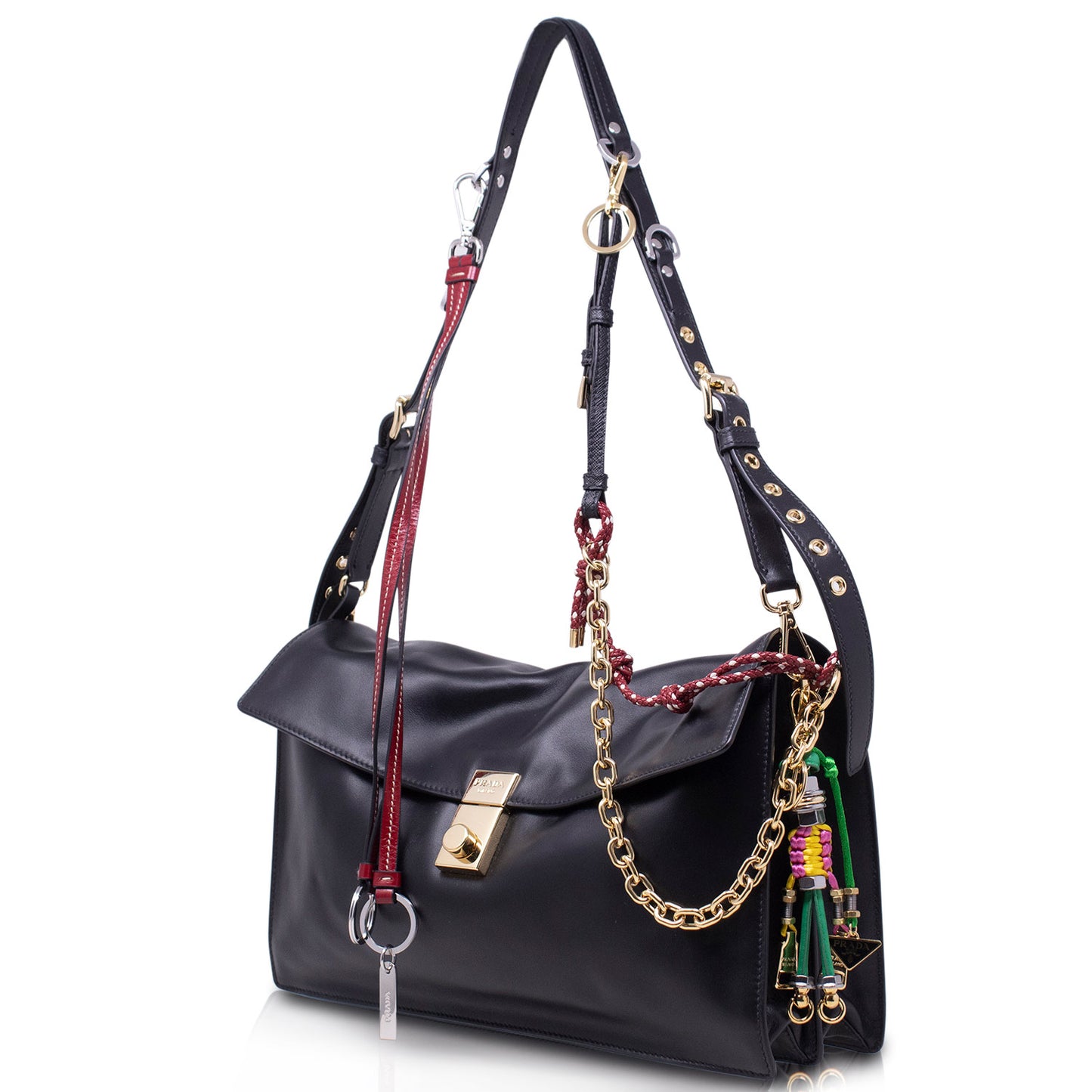 Prada Soft Sound Large con ciondoli Nera