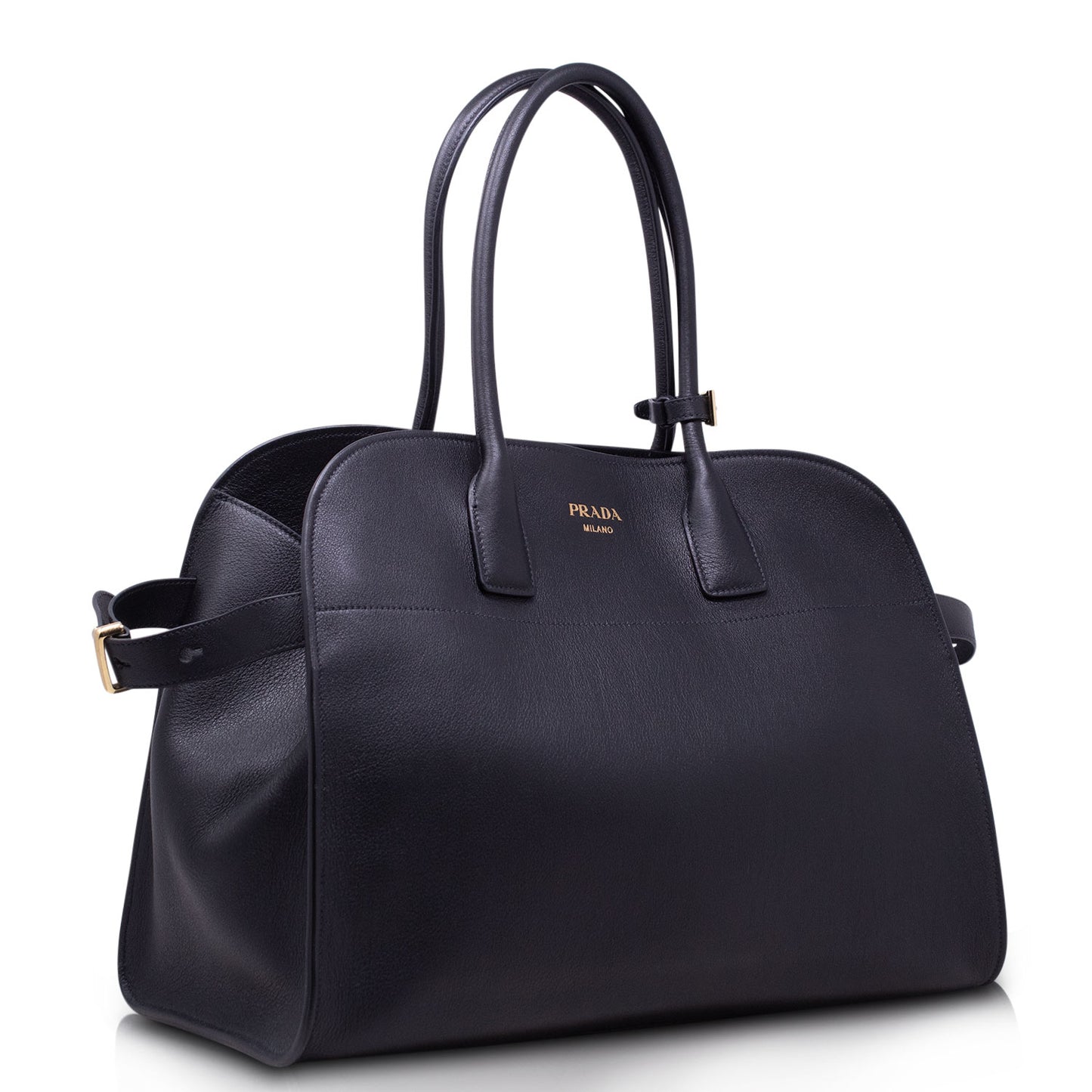 Prada Borsa shopping large pelle con fibbie Nera