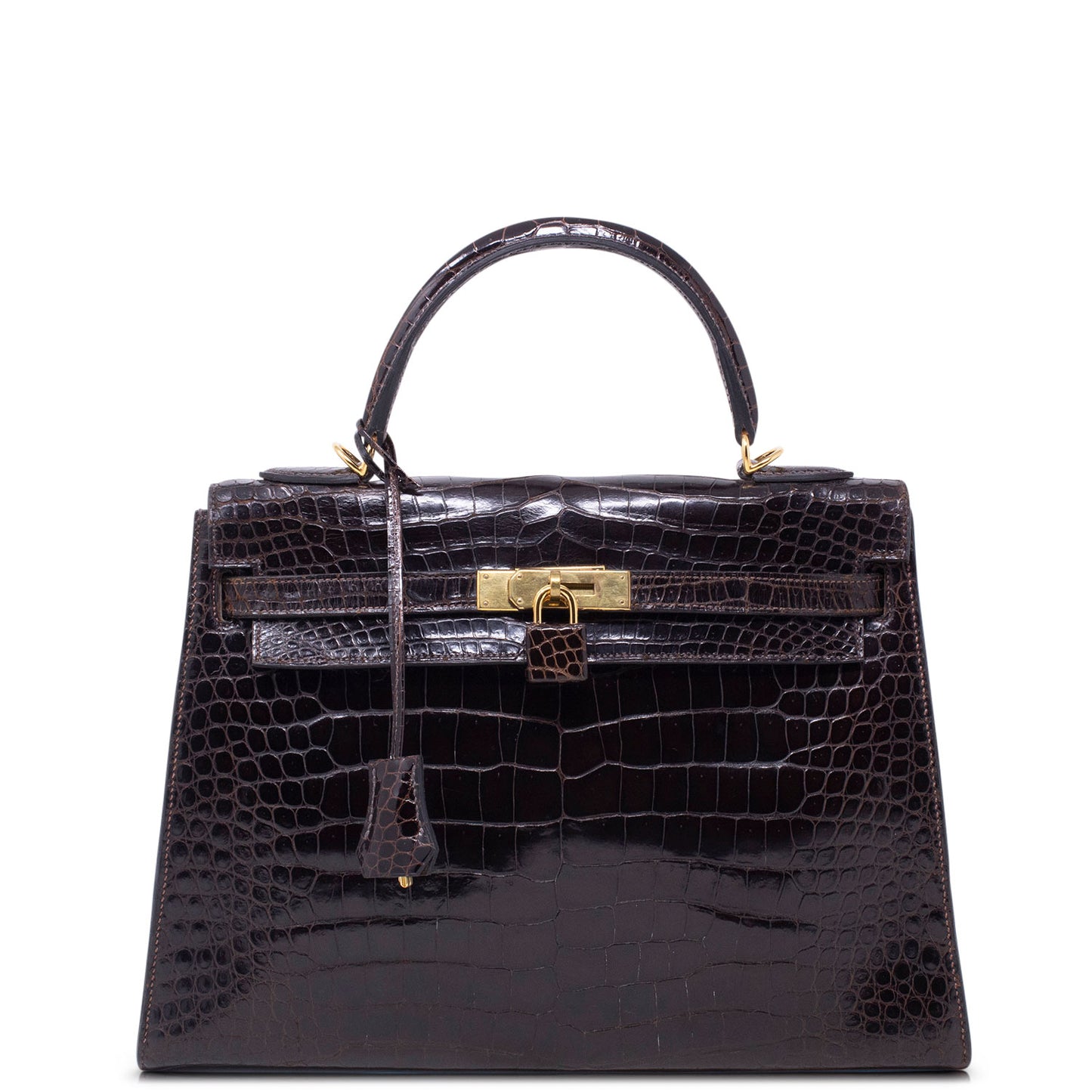 Hermès Kelly 32 Sellier Crocodile Marrone