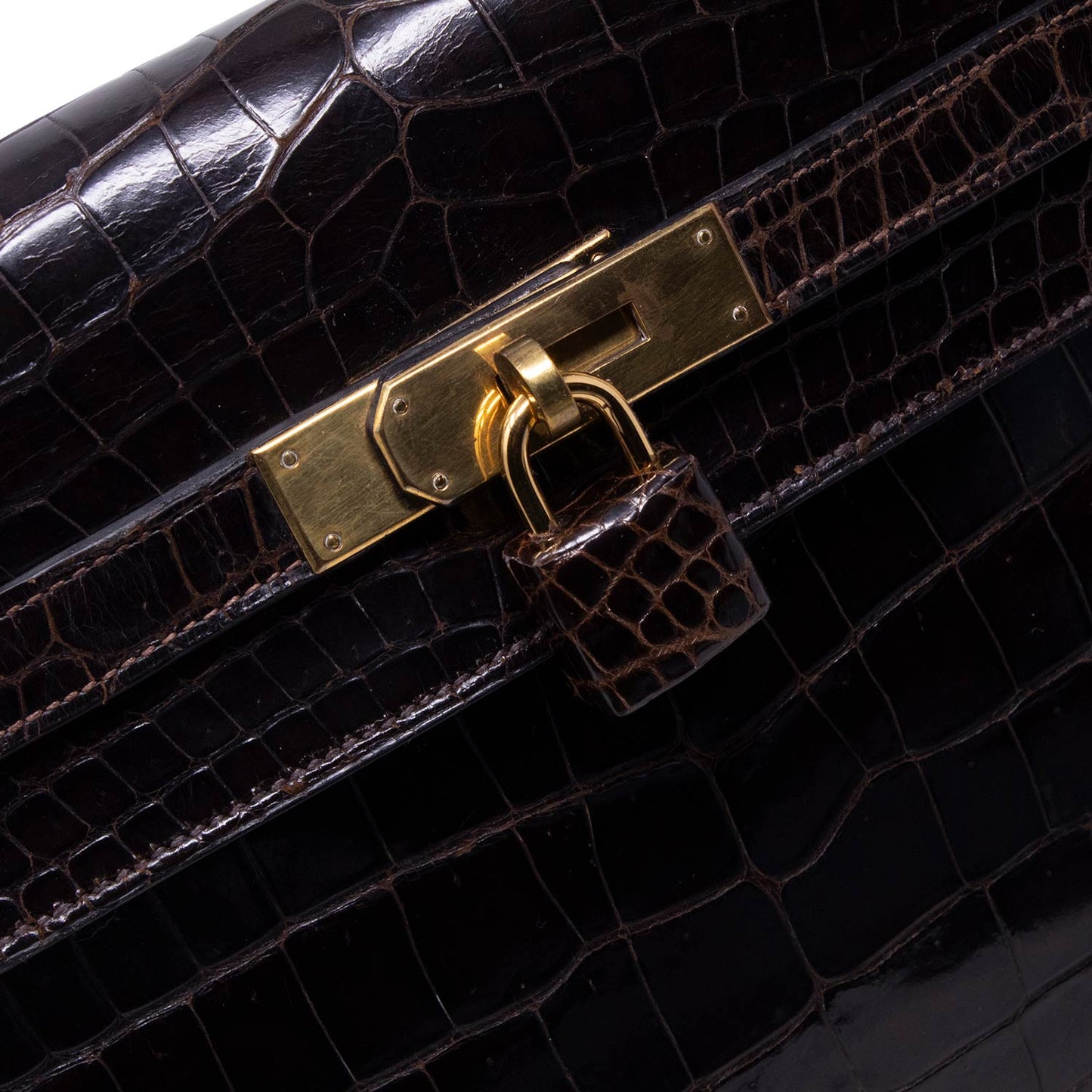 Hermès Kelly 32 Sellier Crocodile Marrone
