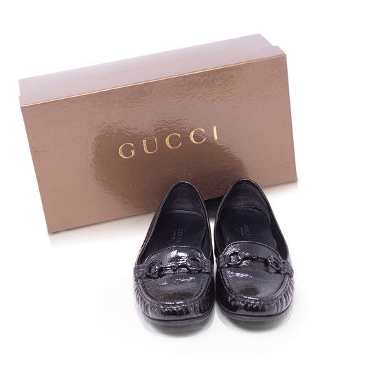 Gucci Black Patent Leather Horsebit Loafers Size 36 1/2 