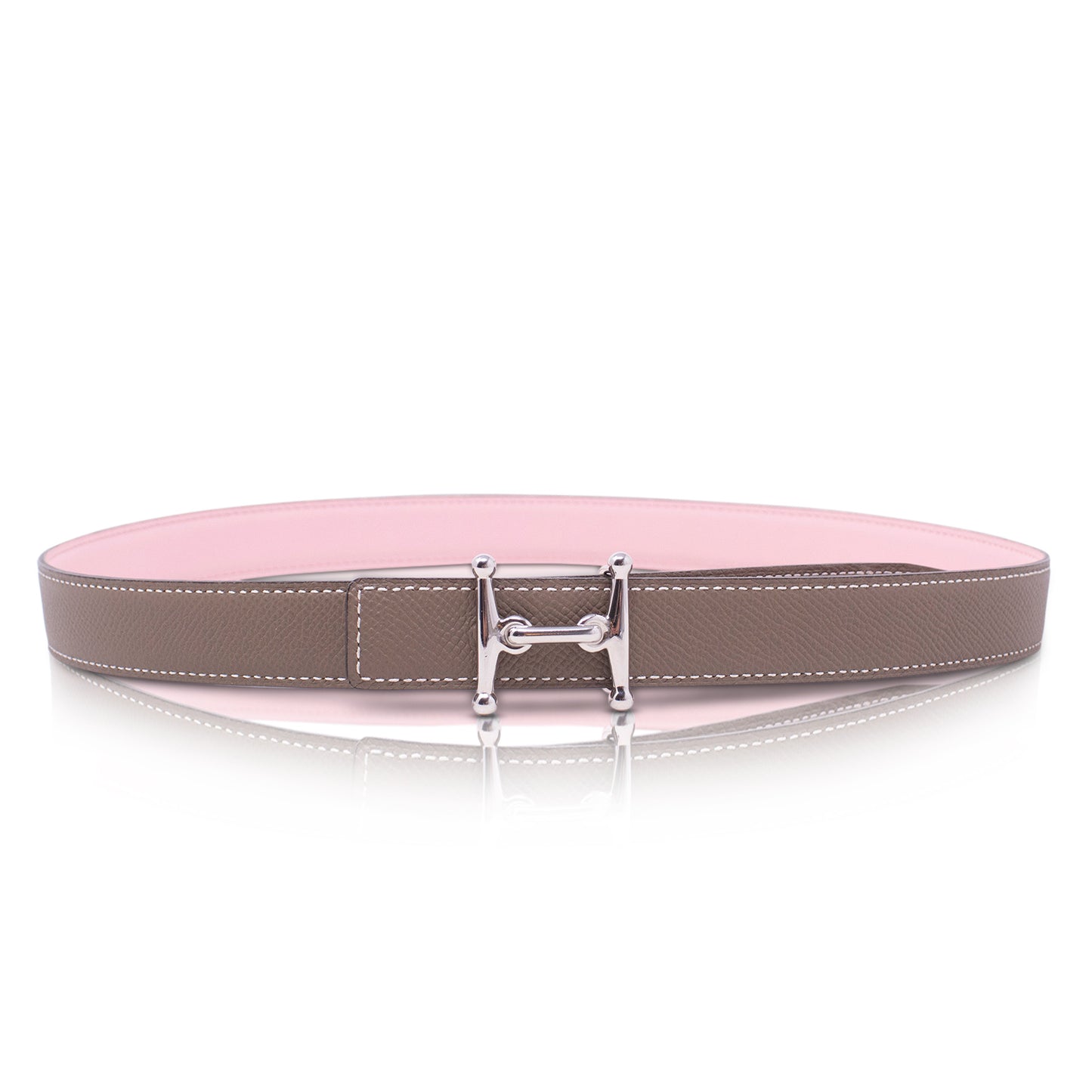 Hermès Cintura Mors H Reversible Rosa e Tortora 75 cm