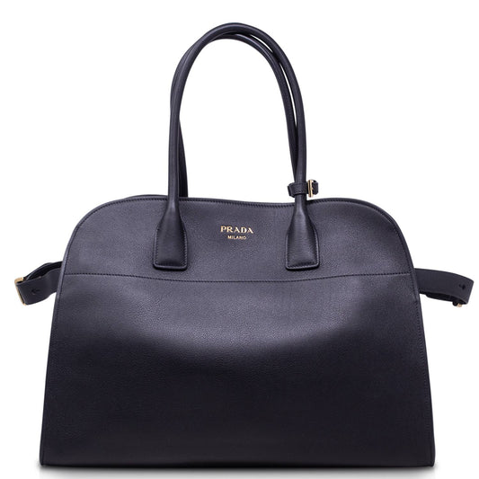 Prada Borsa shopping large pelle con fibbie Nera