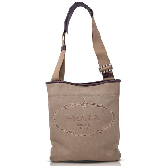 Prada Tracolla Logo Jacquard Canapa