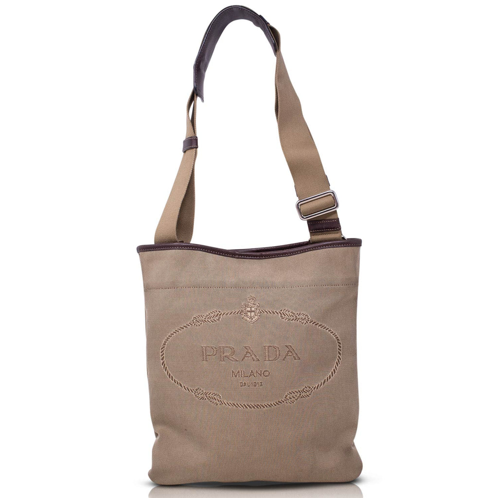 Prada Tracolla Logo Jacquard Canapa