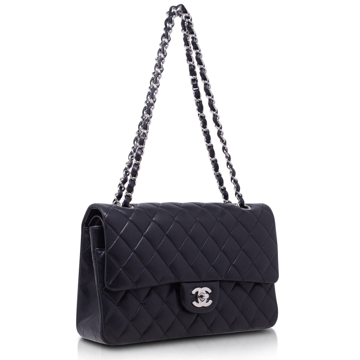 Chanel Classica Media Nera Hw Silver