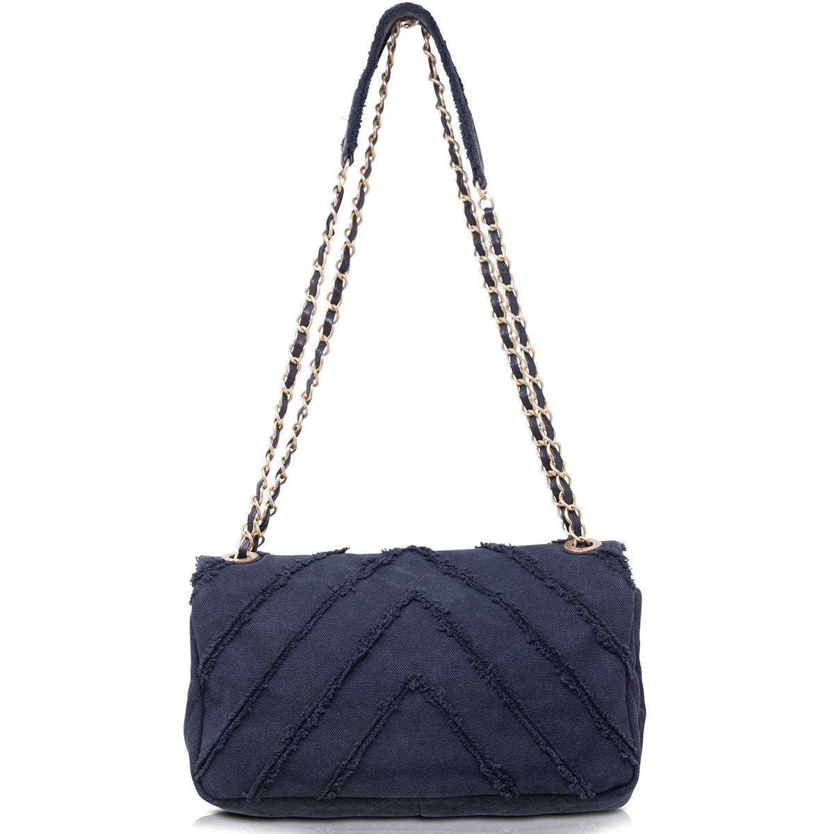 Chanel CC Media Patchwork Canvas Chevron blu
