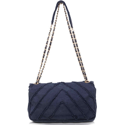 Chanel CC Media Patchwork Canvas Chevron blu