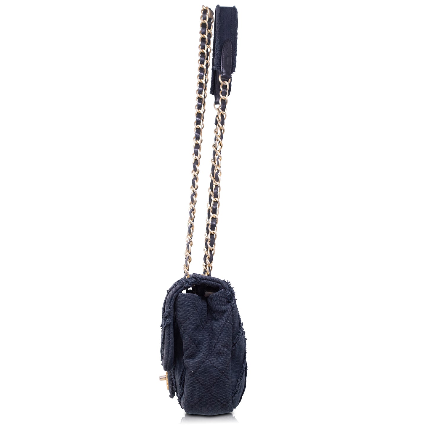 Chanel CC Media Patchwork Canvas Chevron blu