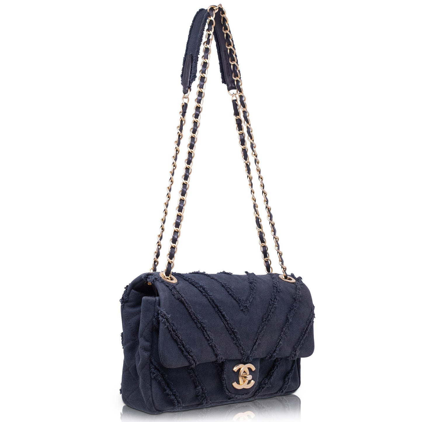 Chanel CC Media Patchwork Canvas Chevron blu
