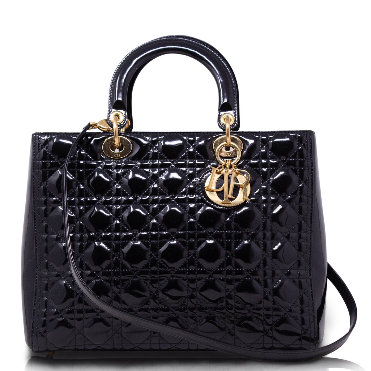 Dior Lady Grande Nera Vernice Hw Gold