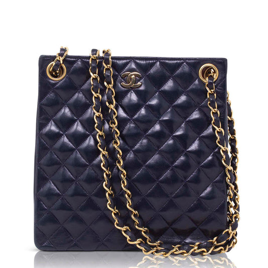 Chanel Quilted Tote Blue Vintage 