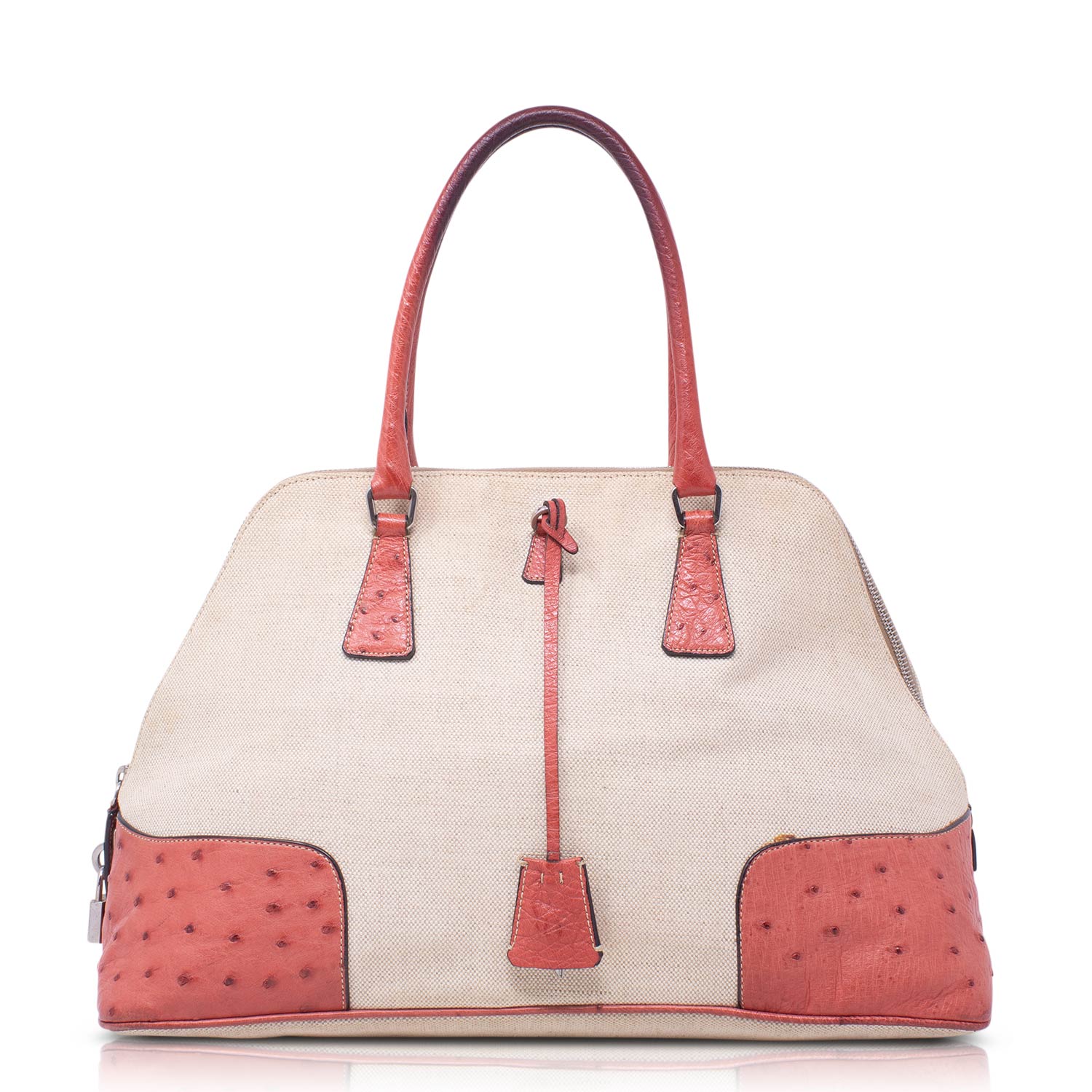 Prada Bowling Bag Canvas and Ostrich Le Chic Vintage